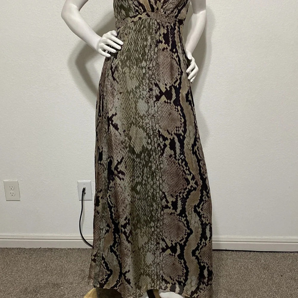Mango Suit Snake Print V-Neck Cross Low Back Sleeveless Maxi Dress Size 10 - Picture 3 of 11